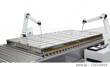 Rechargeable li-ion battery produced by robotic arm 118133614