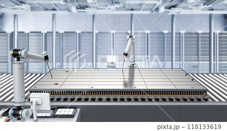 Rechargeable li-ion battery produced by robotic arm 118133619