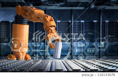 Rechargeable cylindrical battery produced by robotic arm 118133676