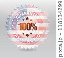 guarantee satisfaction 100 percent with america flag 118134299