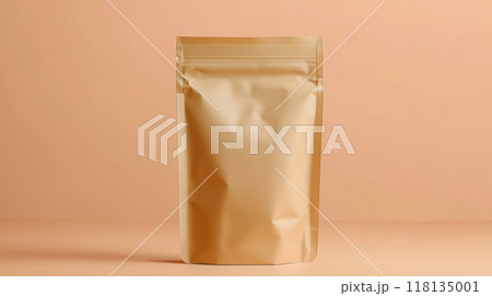 茶色の食品用ジップ袋のモックアップとパステルカラー背景をリアルに描いたAI生成画像 茶色の食品用ジップ袋のモックアップとパステルカラー背景をリアルに描いたAI生成画像 118135001