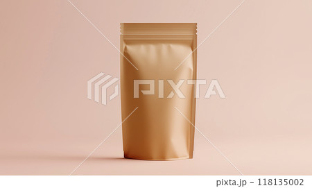 茶色の食品用ジップ袋のモックアップとパステルカラー背景をリアルに描いたAI生成画像 茶色の食品用ジップ袋のモックアップとパステルカラー背景をリアルに描いたAI生成画像 118135002