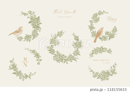 Set with floral round frames 118135633