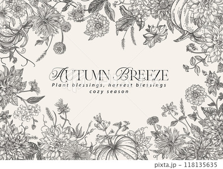 Floral frame with fall plants and vegetables 118135635