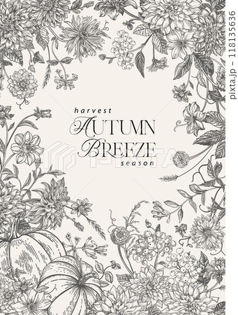 Floral vertical frame with pumpkins Floral vertical frame with pumpkins 118135636