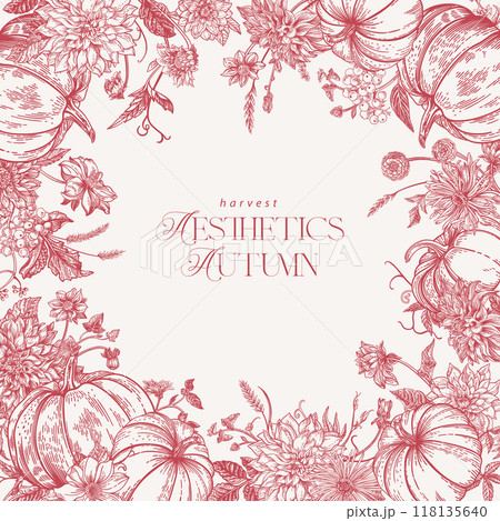 Square floral frame. Engraving 118135640