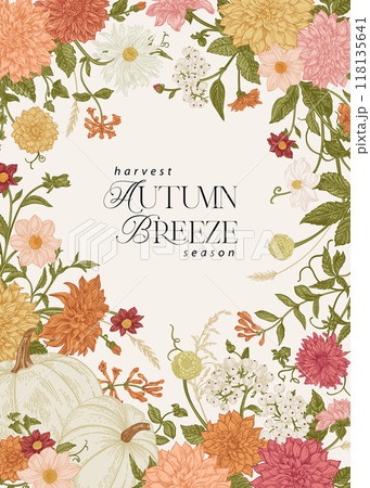 Floral vertical frame with pumpkins 118135641