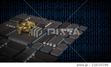 The Gold Bull on pcb Board for Business concept 3d rendering. 118135740