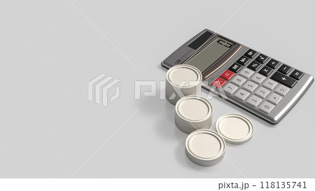 The calculator and coins on white background for Business concept 3d rendering. 118135741