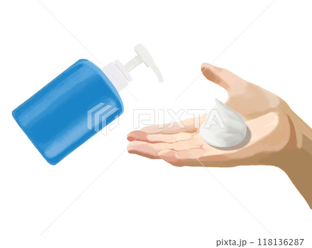 ハンドソープと手と泡(ブルー)文字なし ハンドソープと手と泡(ブルー)文字なし 118136287