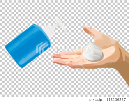 ハンドソープと手と泡(ブルー)文字なし ハンドソープと手と泡(ブルー)文字なし 118136287