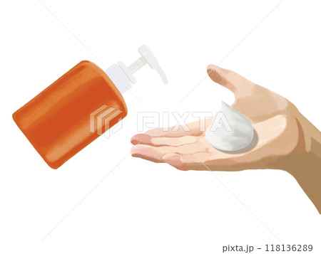 ハンドソープと手と泡（オレンジ）文字なし 118136289