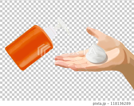 ハンドソープと手と泡（オレンジ）文字なし 118136289