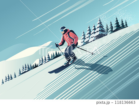 Skiing Adventure on a Snowy Slope 118136663