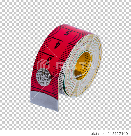 Tailor's tape measure rolled into a roll isolated on a transparent background. Sewing accessories 118137140