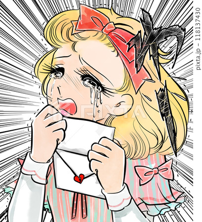70年代少女漫画風、突き返されたラブレターに大粒の涙を流す金髪縦ロール姿のお嬢様 118137430