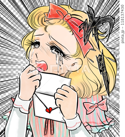 70年代少女漫画風、突き返されたラブレターに大粒の涙を流す金髪縦ロール姿のお嬢様 118137430
