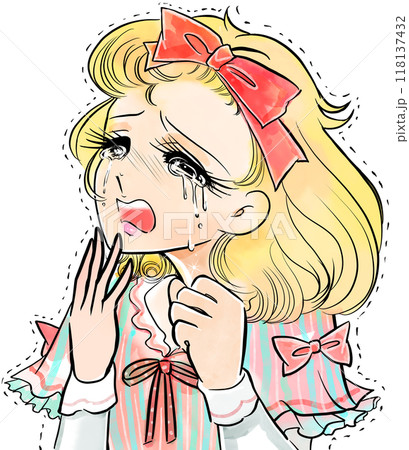 70年代少女漫画風、失恋して大粒の涙を流す金髪縦ロール姿のお嬢様と透過背景 70年代少女漫画風、失恋して大粒の涙を流す金髪縦ロール姿のお嬢様と透過背景 118137432