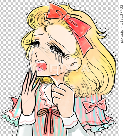 70年代少女漫画風、失恋して大粒の涙を流す金髪縦ロール姿のお嬢様と透過背景 70年代少女漫画風、失恋して大粒の涙を流す金髪縦ロール姿のお嬢様と透過背景 118137432