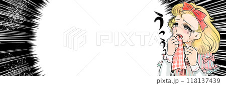 70年代少女漫画風、失恋してハンカチを噛む金髪縦ロール姿のお嬢様ワイドサイズイラスト 70年代少女漫画風、失恋してハンカチを噛む金髪縦ロール姿のお嬢様ワイドサイズイラスト 118137439