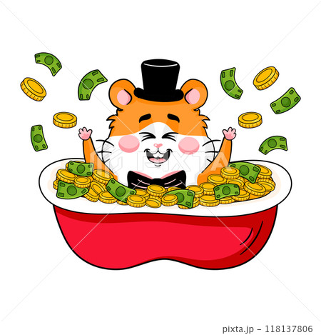 Playful Hamster Takes a Coin Bath in Cartoon Style 118137806