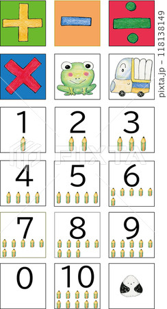 算数さいころかけるわるひくたすと数字と鉛筆で描いたもの 算数さいころかけるわるひくたすと数字と鉛筆で描いたもの 118138149