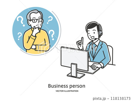 オンラインでアドバイザーに相談するシニアの男性 118138173