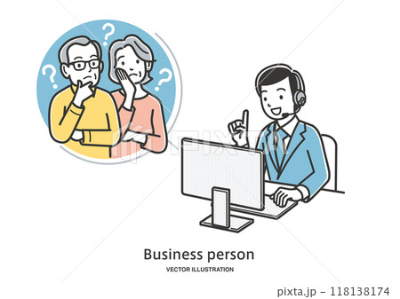オンラインでアドバイザーに相談するシニア夫婦 オンラインでアドバイザーに相談するシニア夫婦 118138174