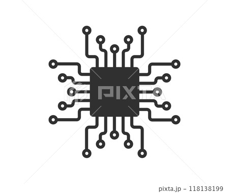 AI Computer Microchip Icon. CPU Processor Chip symbol. Digital Circuit Microchip sign. Semiconductor Chip. Vector illustration. Isolated on white background. 118138199