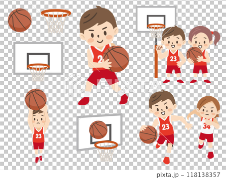 バスケットボールをする子供たちのイラストセット 118138357