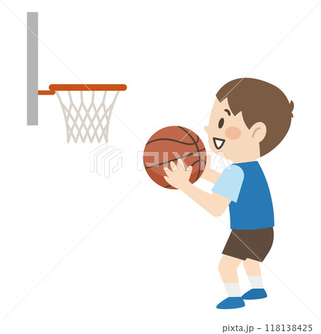 フリースローをする男の子のイラスト　バスケットボール 118138425