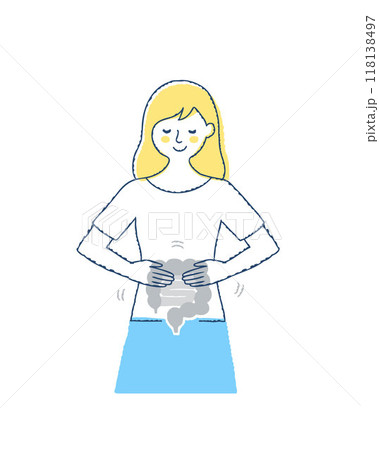 腸のマッサージをしている女性 腸のマッサージをしている女性 118138497