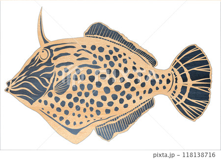 可愛いドット柄のアミメウマヅラハギの切り絵イラスト 可愛いドット柄のアミメウマヅラハギの切り絵イラスト 118138716