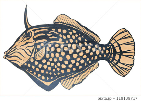 水玉が可愛い海水魚アミメウマヅラハギの切り絵イラスト 水玉が可愛い海水魚アミメウマヅラハギの切り絵イラスト 118138717