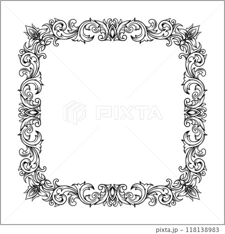 black and white frame with engraved vintage leaves ornamental 118138983