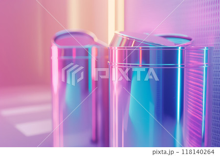 Neon Colored Shiny Trash Bins in Modern Interior, AI-generated item 118140264