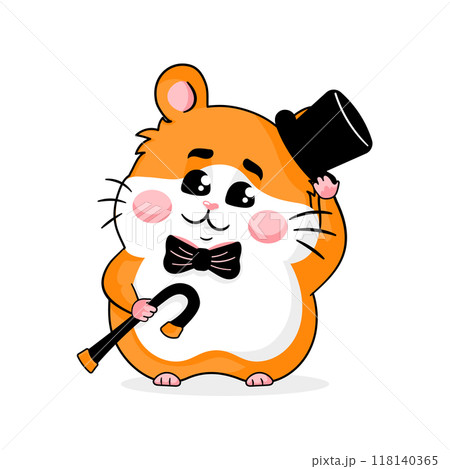 Gentleman Hamster Mascot Character Tipping Hat and Holding Walking Stick Gentleman Hamster Mascot Character Tipping Hat and Holding Walking Stick 118140365