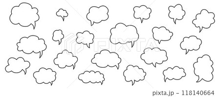 Hand drawn speech bubbles chat set. Vector stock illustration isolated on white background for design template web site, presentation, message, communication, comments and notes. Editable stroke line. 118140664