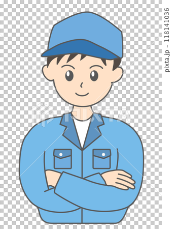 腕組みをして自信のある顔をする男性作業員のイラスト 118141036