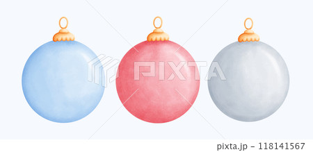 Handcrafted Watercolor blue, red and silver Ornaments Perfect for Holiday Season Designs 118141567