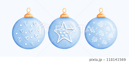 Handcrafted Watercolor blue Ornaments Perfect for Holiday Season Designs 118141569