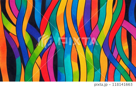 Bright abstract pattern from colorful stripes on black backdrop 118141663