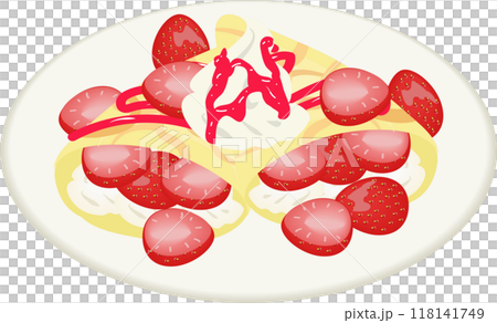 Plate of strawberry crepes 118141749