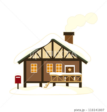 雪が積もった煙突のある家のベクターイラスト 118141807