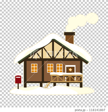 雪が積もった煙突のある家のベクターイラスト 118141807