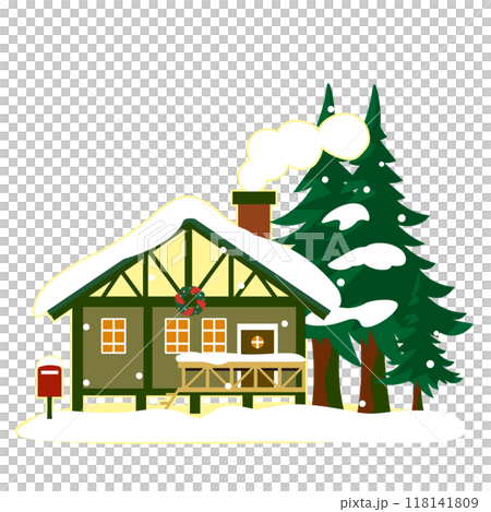 リースを飾ったクリスマスの家のイメージイラスト 118141809