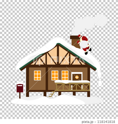 聖誕老人爬進有煙囪的房子的插圖 118141818