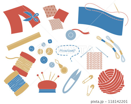 手芸で使う道具のイラストセット 手芸で使う道具のイラストセット 118142201