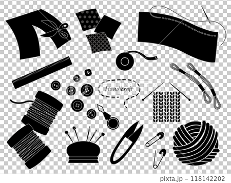 手工藝品中使用的工具插圖集,單色,黑色 手工藝品中使用的工具插圖集,單色,黑色 118142202