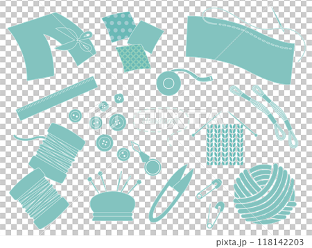 手工藝品中使用的工具插圖集，單色，藍色 118142203
